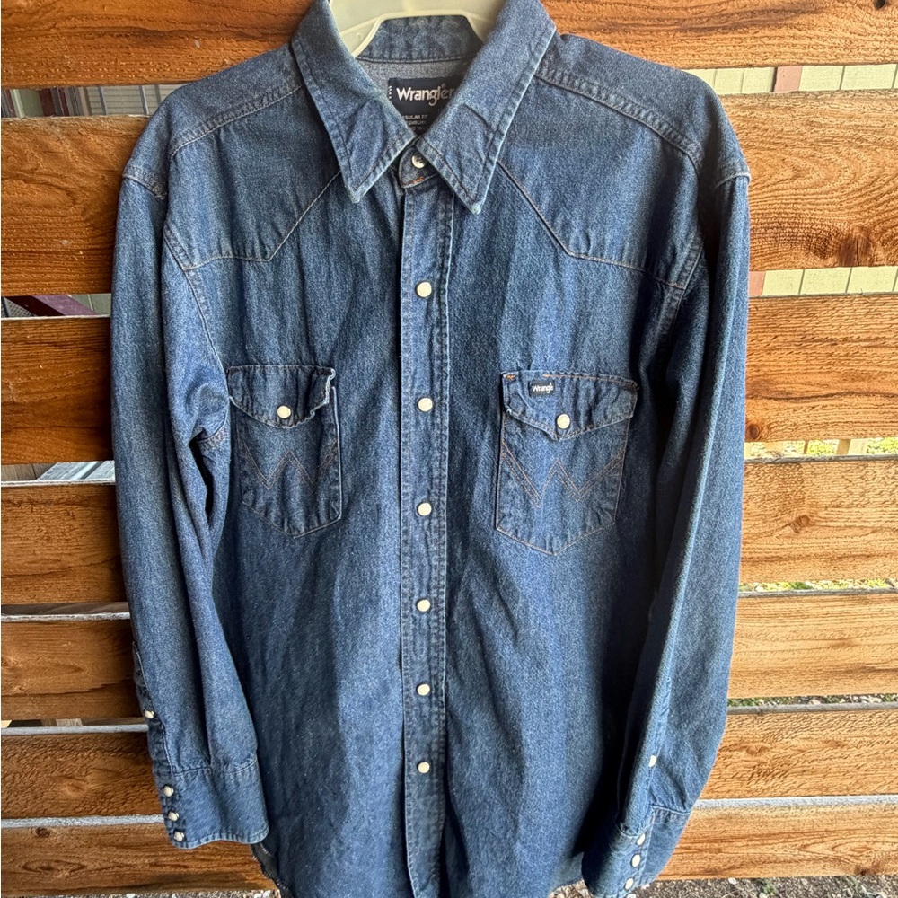 Vintage Wrangler Denim Western Pearl Snap Shirt – Men’s 17-34 Regular Fit